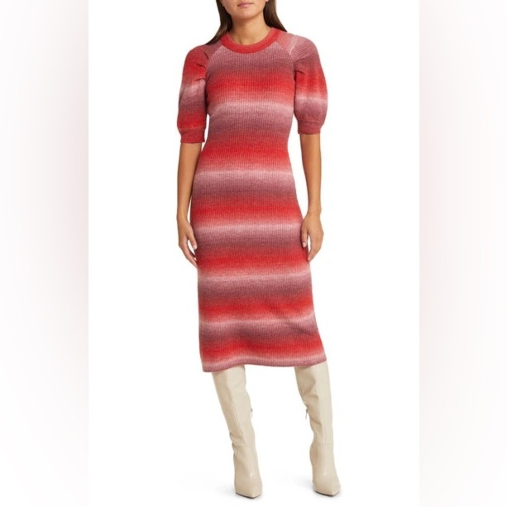 Adelyn Rae Burgundy Wool Blend Lauren Ombré Ribbed Sweater Dress ASO